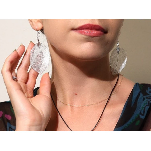 Boucles d'oreilles véritables feuilles galvanisées - Argenté