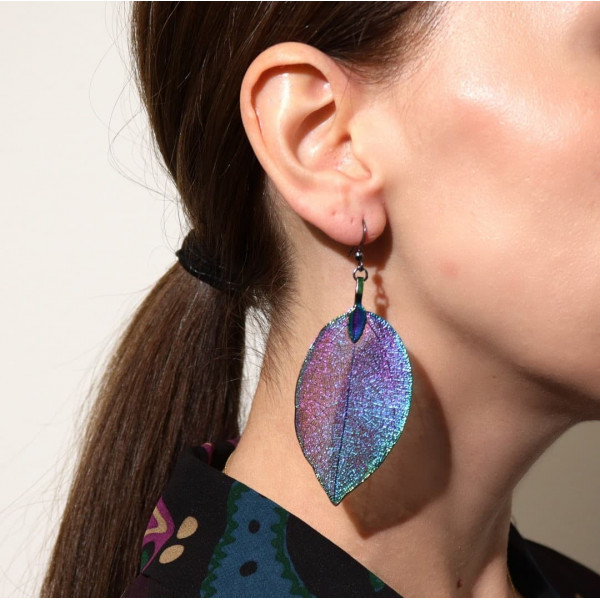 Boucles d'oreilles véritables feuilles galvanisées - Multicolore
